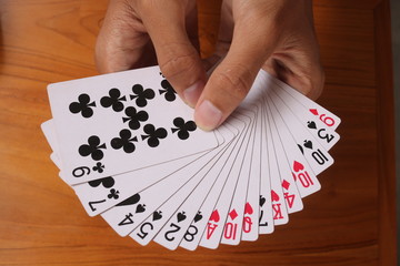 Playing cards during the day.