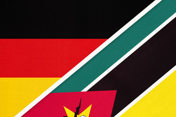 Germany vs Mozambique, symbol of two national flags. Relationship between European and African countries.