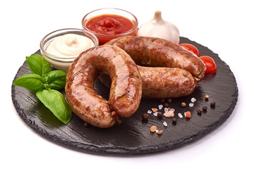 Irish pork sausages, isolated on white background