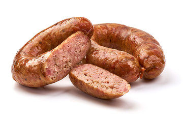 Irish pork sausages, isolated on white background