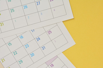 Calendar on a yellow background