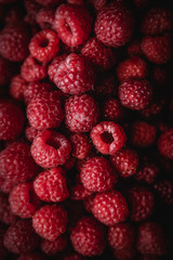 close up of fresh raspberries, top view, healthy and natural food concept
