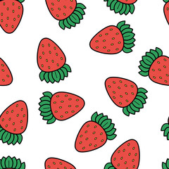 Seamless pattern of strawberries. Vector illustration on a white background. 