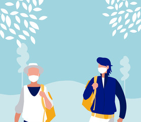 Men with masks outside vector design