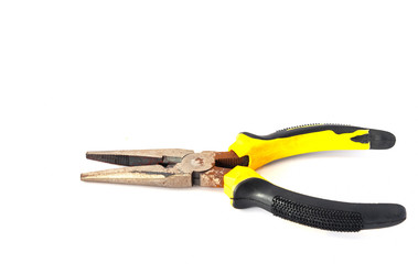 Obraz premium Pliers yellow and black color that rust, isolated on white background.