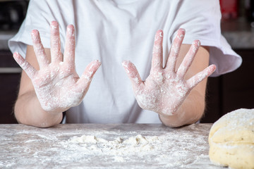 Obraz premium Girl making pizza dough