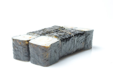 sushi and rolls on a white background food