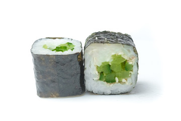 sushi and rolls on a white background food