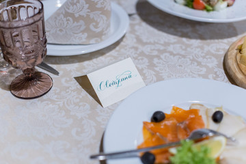 food at a wedding party in a restaurant with decor