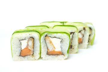 sushi and rolls on a white background food