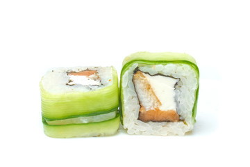 sushi and rolls on a white background food