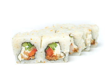 sushi and rolls on a white background food