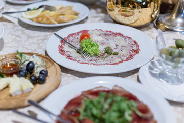 food at a wedding party in a restaurant with decor