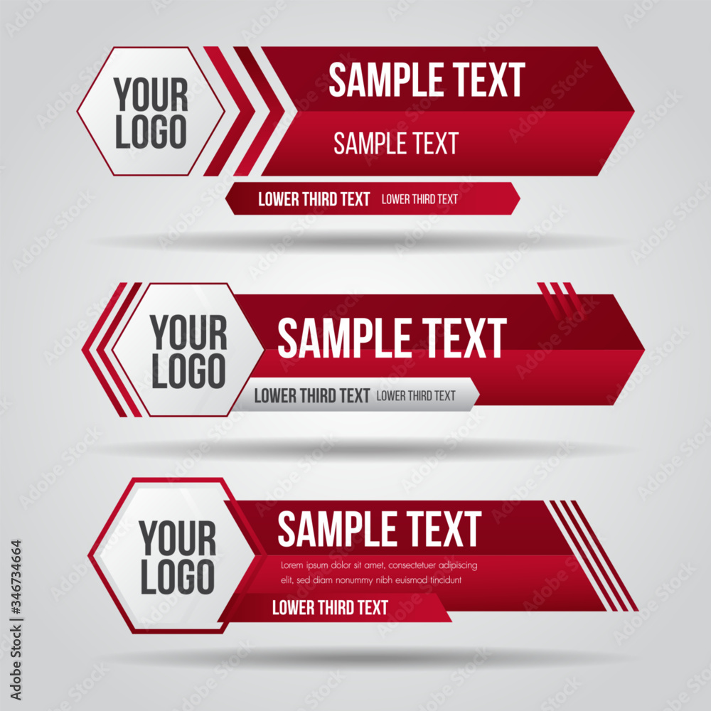 Aufkleber lower third tv red design template modern contemporary. set of banners bar screen broadcast bar name