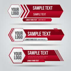 Lower third tv red design template modern contemporary. Set of banners bar screen broadcast bar name. Collection of lower third for video editing on transparent background.