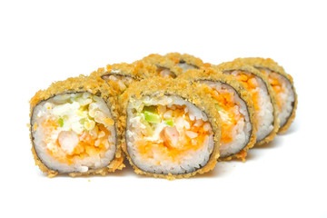 sushi and rolls on a white background food
