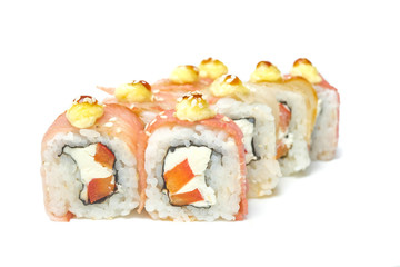 sushi and rolls on a white background food