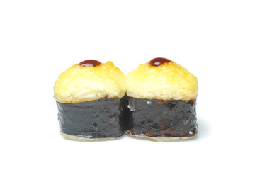 sushi and rolls on a white background food