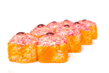 sushi and rolls on a white background food