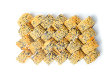 set of sushi and rolls on a white background