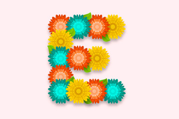 Letter E Abstract flower Letter on isolated bright background. Decorative Floral Letter Logo illustration