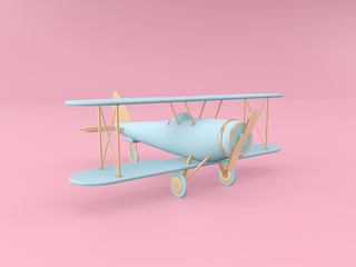  3d rendering illustration of retro biplane, Modern trendy design.