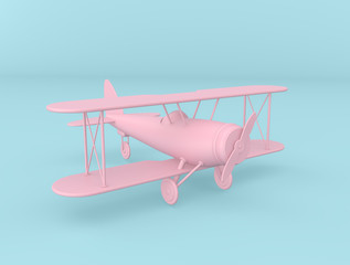  3d rendering illustration of retro biplane, Modern trendy design. Blue and pink colors. © Olya Fedorova