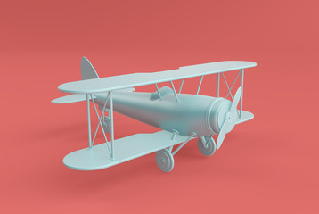  3d rendering illustration of retro biplane, Modern trendy design. Red and blue colors.