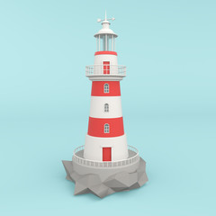  3d render illustration of lighthouse. Cartoon style. Modern trendy design. 