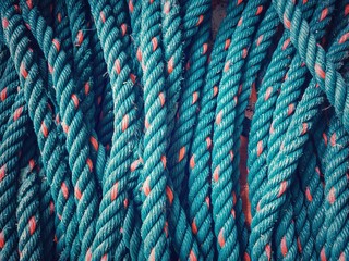 close up of rope.Old green nylon rope background