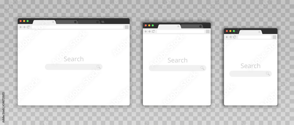 Poster simple browser window in a flat style. design a simple blank web page. search in internet. template 