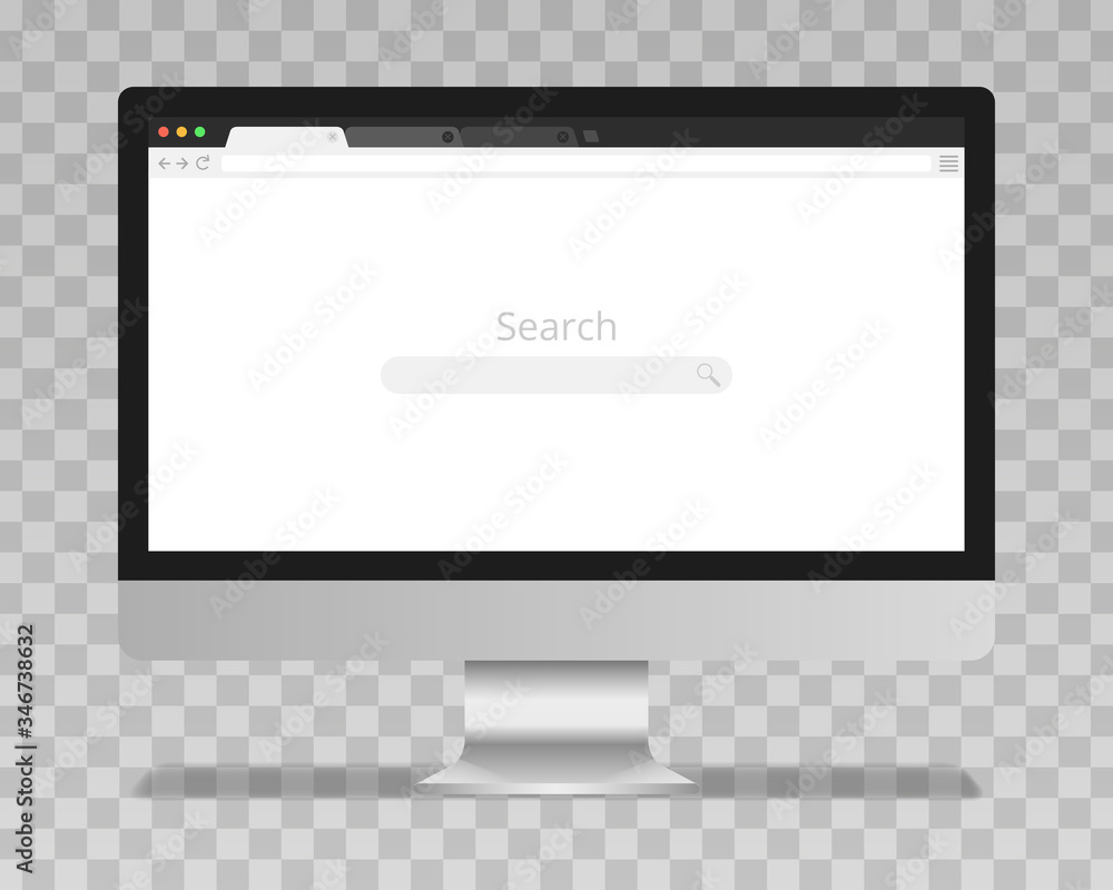 Poster computer monitor with browser window and search bar. browser in flat style for web. vector illustrat