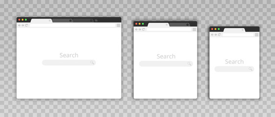 Simple browser window in a flat style. Design a simple blank web page. Search in internet. Template browser window on computer. Tablet and mobile phone. Vector illustration. - obrazy, fototapety, plakaty