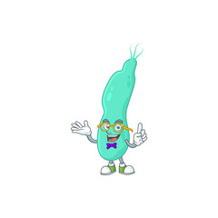 Cartoon character design of Geek helicobacter pylory wearing weird glasses