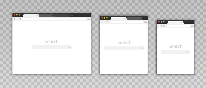 Simple browser window in a flat style. Design a simple blank web page. Search in internet. Template browser window on computer. Tablet and mobile phone. Vector illustration.