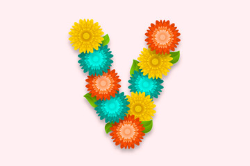 Letter V Abstract flower Letter on isolated bright background. Decorative Floral Letter Logo illustration