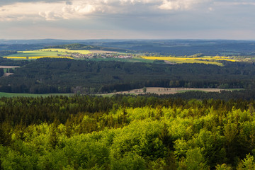 Fototapeta na wymiar Nice aerial view to spring czech landscape valley with trees