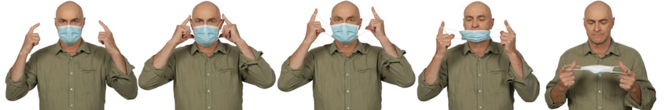 Grafik zeigt einen Mann, der einen Mund- und Nasenschutz korrekt absetzt