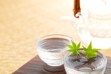 ガラス製-ちろり-酒杯-日本酒-青紅葉-初夏イメージ