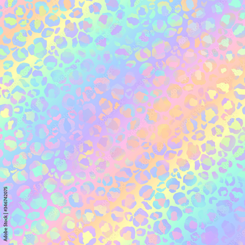 Poster Holographic Leopard Print on Gradient Background - Cute holographic leopard spots pattern on bright pastel gradient background