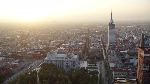 Amanecer ciudad de Mexico en tiempos de coronavirus, cinematic drone view