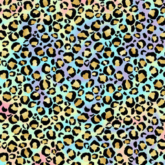 Holographic Leopard Print on Gradient Background - Cute holographic leopard spots pattern on bright pastel gradient background