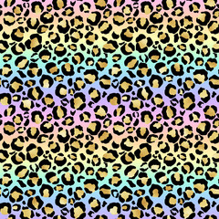 Holographic Leopard Print on Gradient Background - Cute holographic leopard spots pattern on bright pastel gradient background
