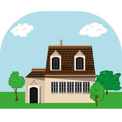 Fototapeta premium Village house with trees. Concept.