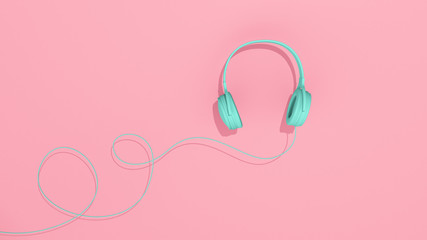 Obraz na płótnie Canvas 3d render illustration of headphones for listening to music. Retro 80's style. Cute and pastel colors. Modern trendy design.