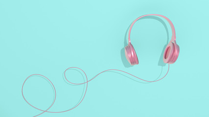 3d render illustration of headphones for listening to music. Retro 80's style. Cute and pastel colors.  Modern trendy design.