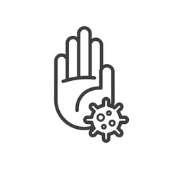 Hand and virus icon on white background