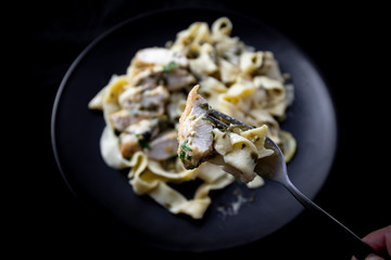 Chicken piccata with sauce, lemon and capers