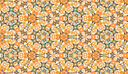 Abstract kaleidoscope seamless pattern. On white background. Useful as design element for texture and artistic compositions. - 346747666