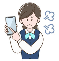 スマホを指さして怒る制服の女性